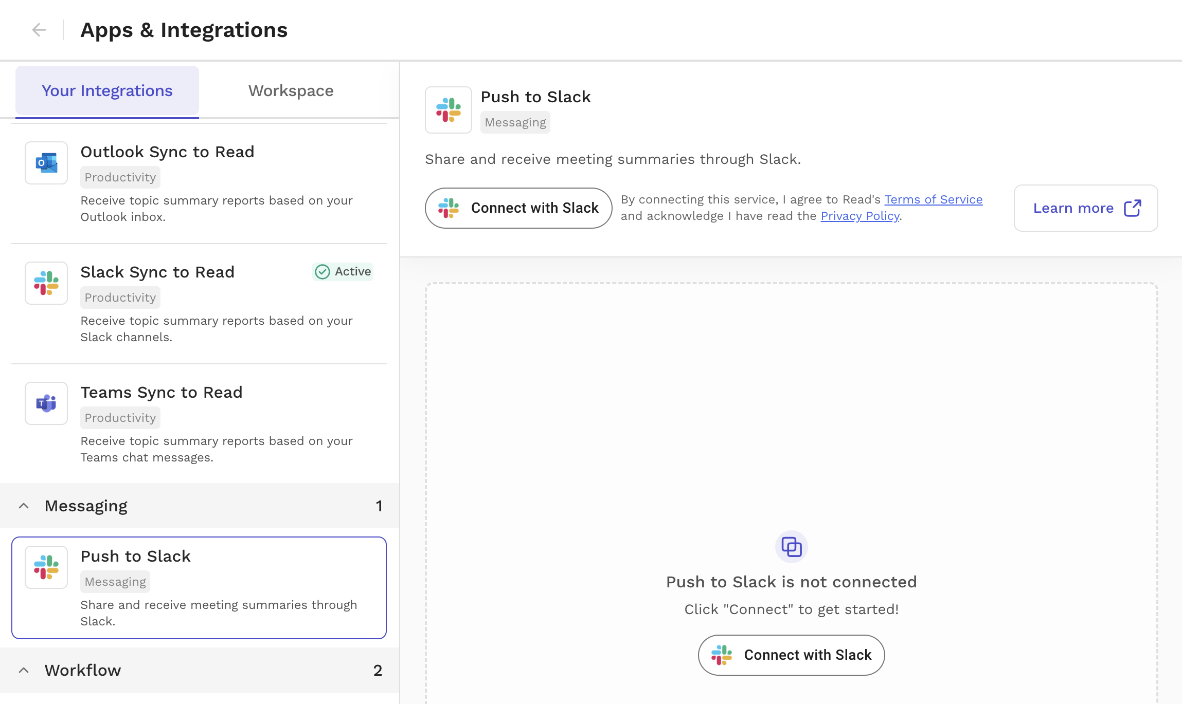 Integrations Slack Read Help Center