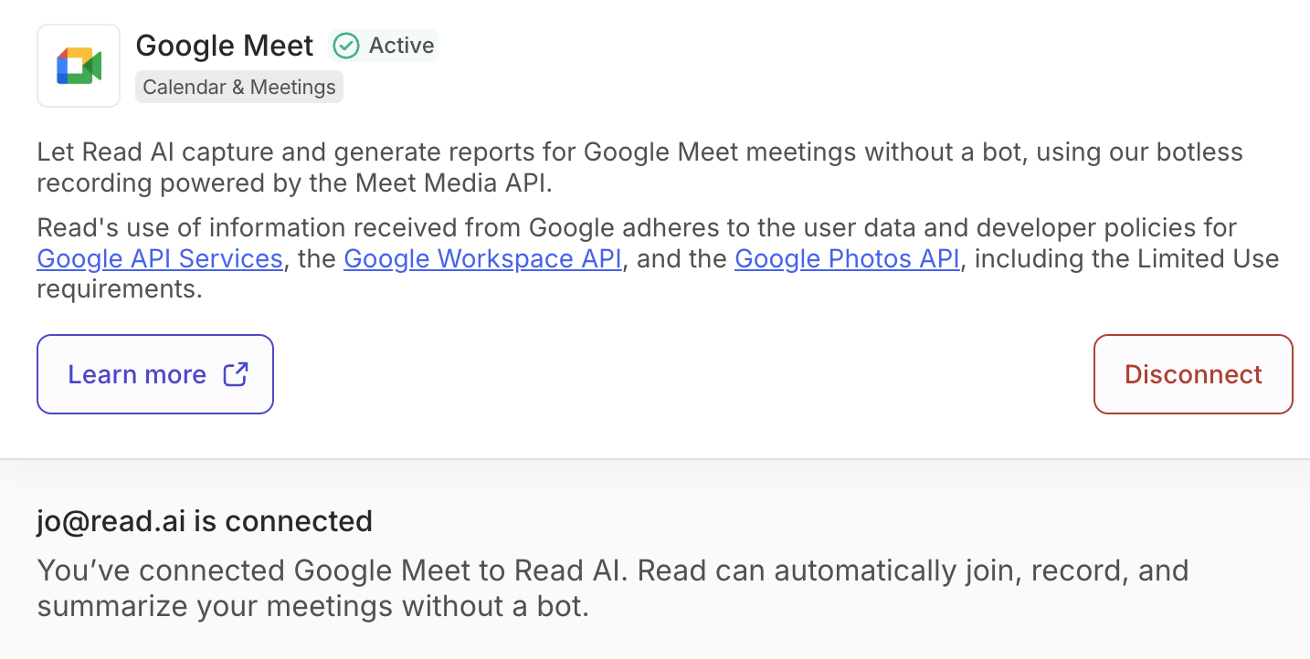 Connecting Google Meet native recording