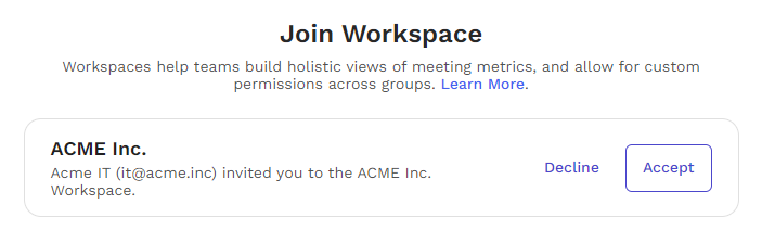 Join Workspace screen with Accept button