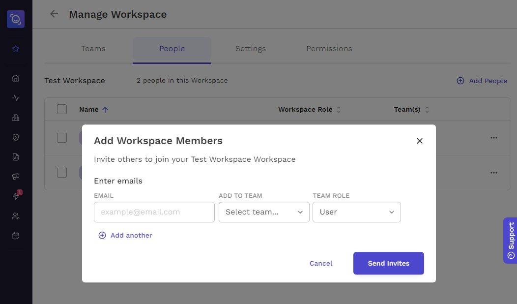 Add Workspace Members dialog